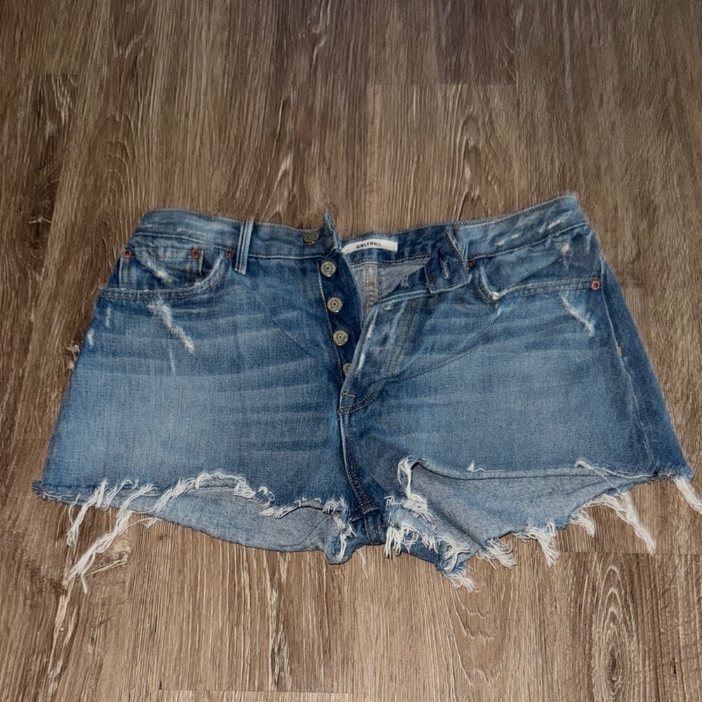 GRLFRND Blue Distressed Jean Shorts